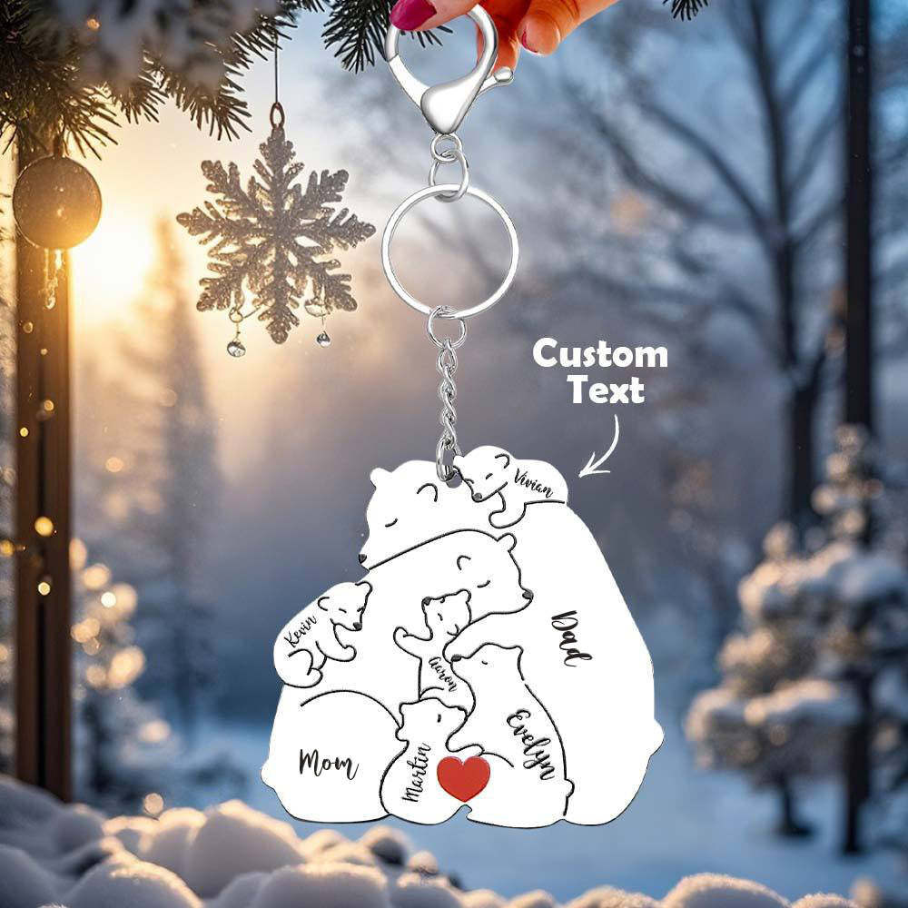 Personalized Engraved Papa Mama Bear Keychain Family Keepsake Gift for Dad Mom - makephotopuzzleuk