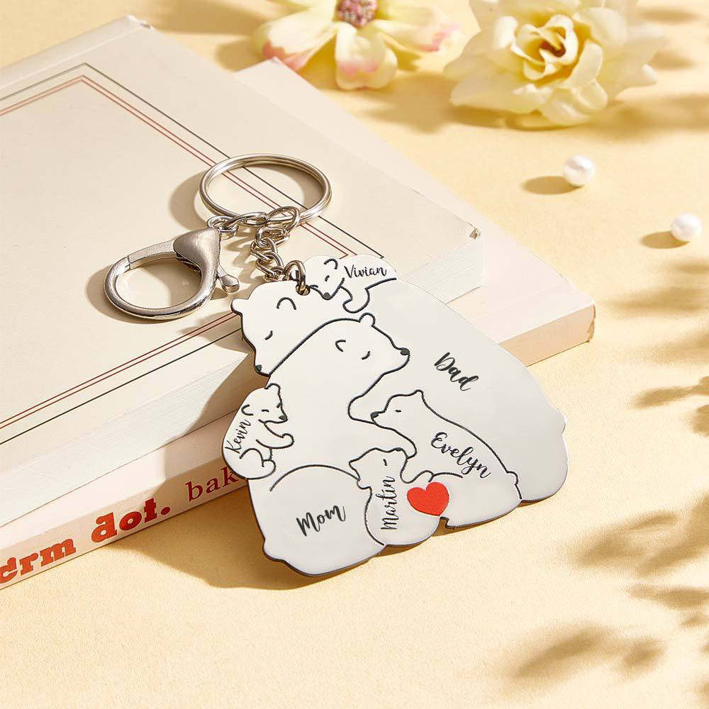 Personalized Engraved Papa Mama Bear Keychain Family Keepsake Gift for Dad Mom - makephotopuzzleuk