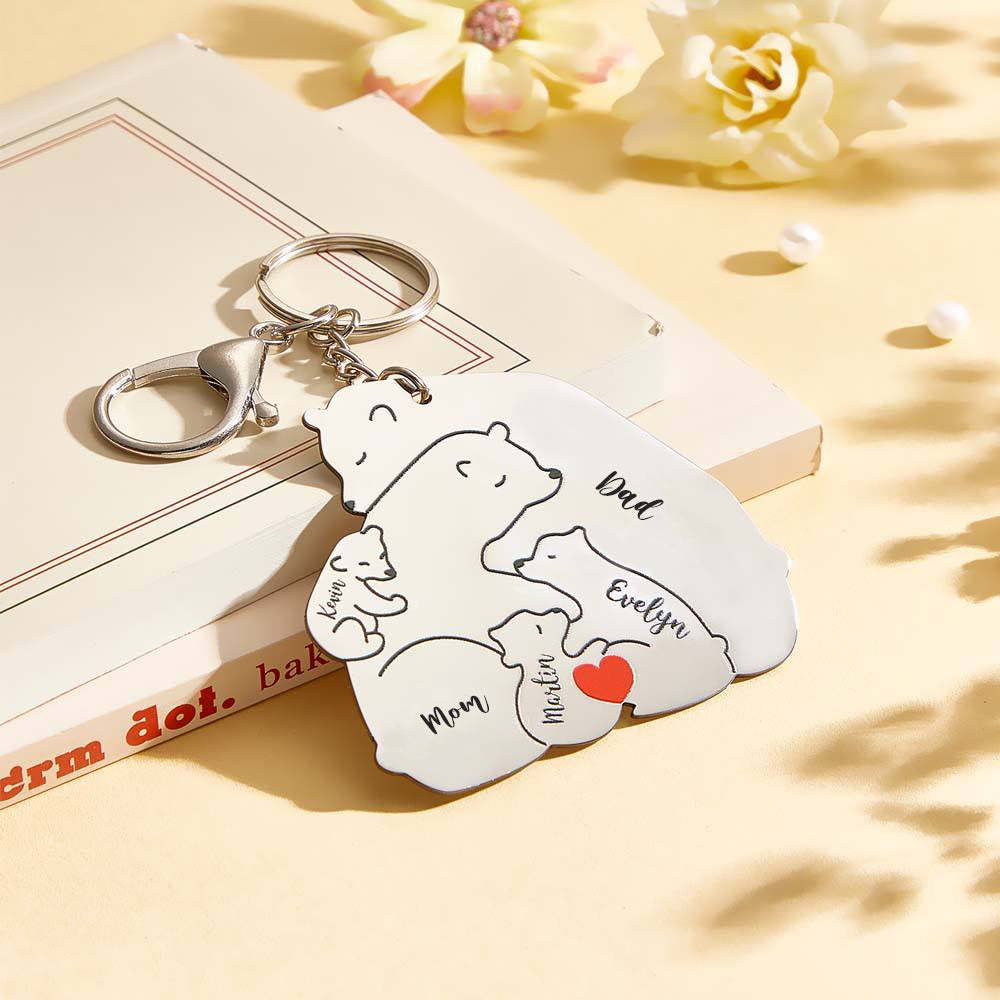 Personalized Engraved Papa Mama Bear Keychain Family Keepsake Gift for Dad Mom - makephotopuzzleuk