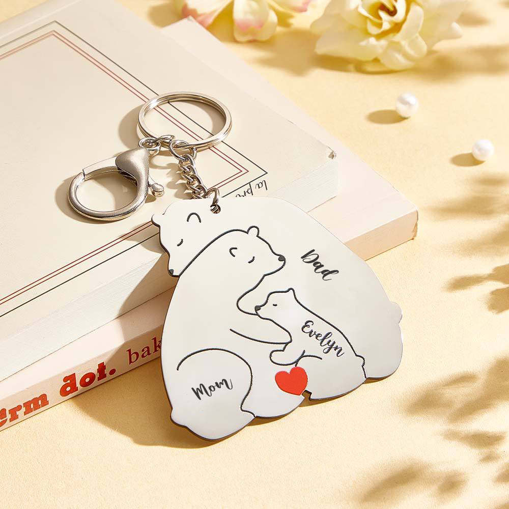Personalized Engraved Papa Mama Bear Keychain Family Keepsake Gift for Dad Mom - makephotopuzzleuk