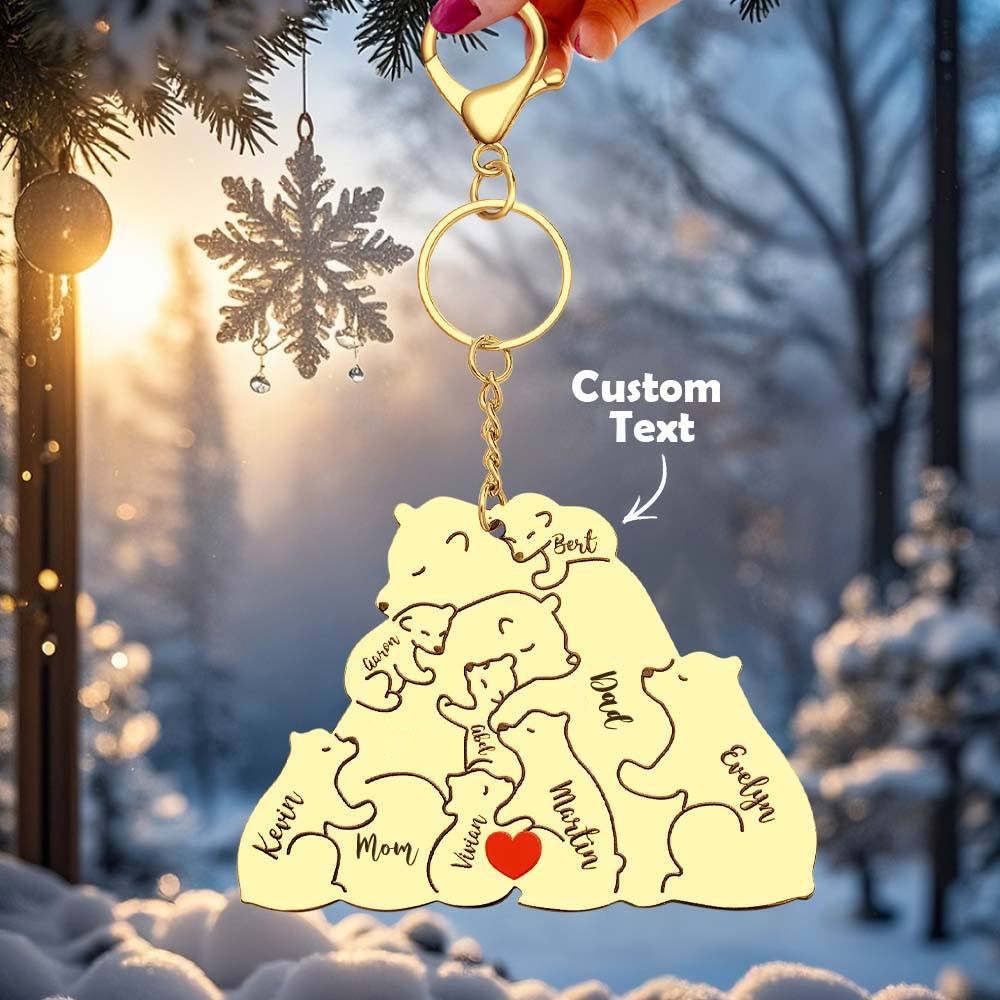 Personalized Engraved Papa Mama Bear Keychain Family Keepsake Gift for Dad Mom - makephotopuzzleuk
