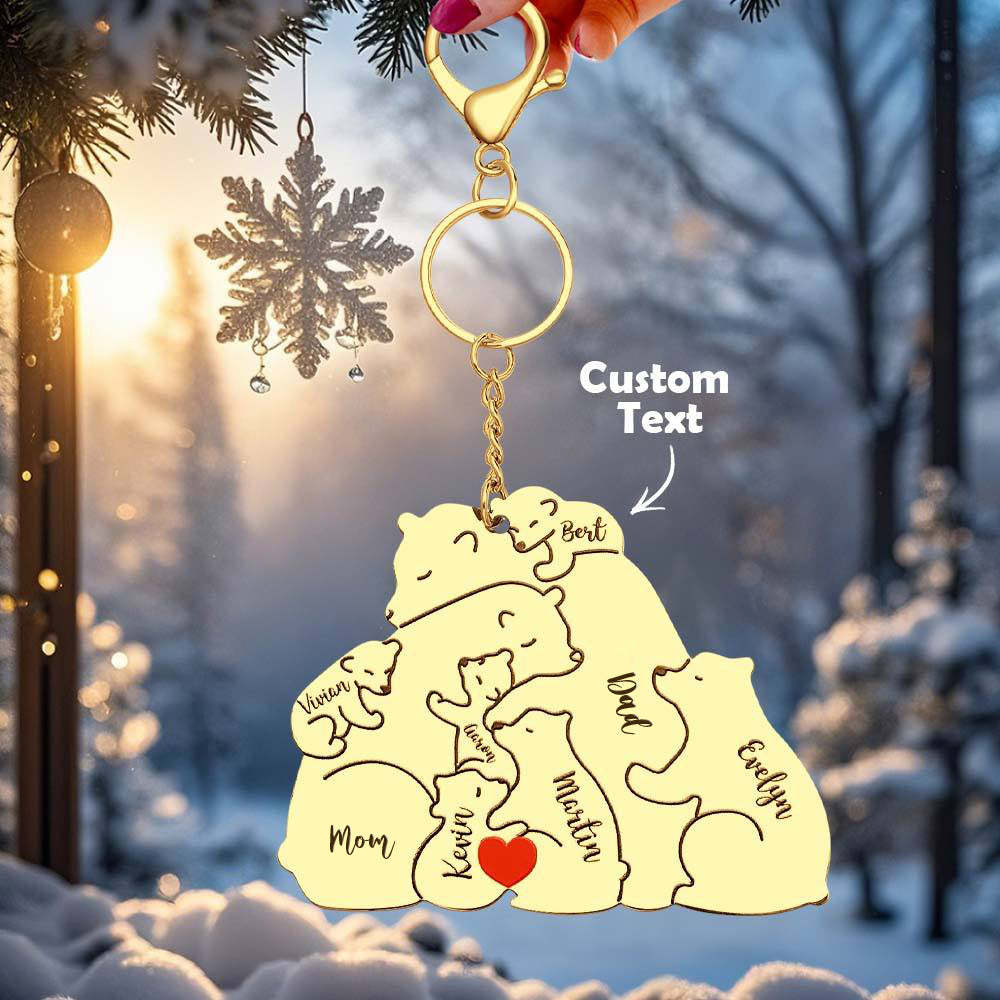 Personalized Engraved Papa Mama Bear Keychain Family Keepsake Gift for Dad Mom - makephotopuzzleuk