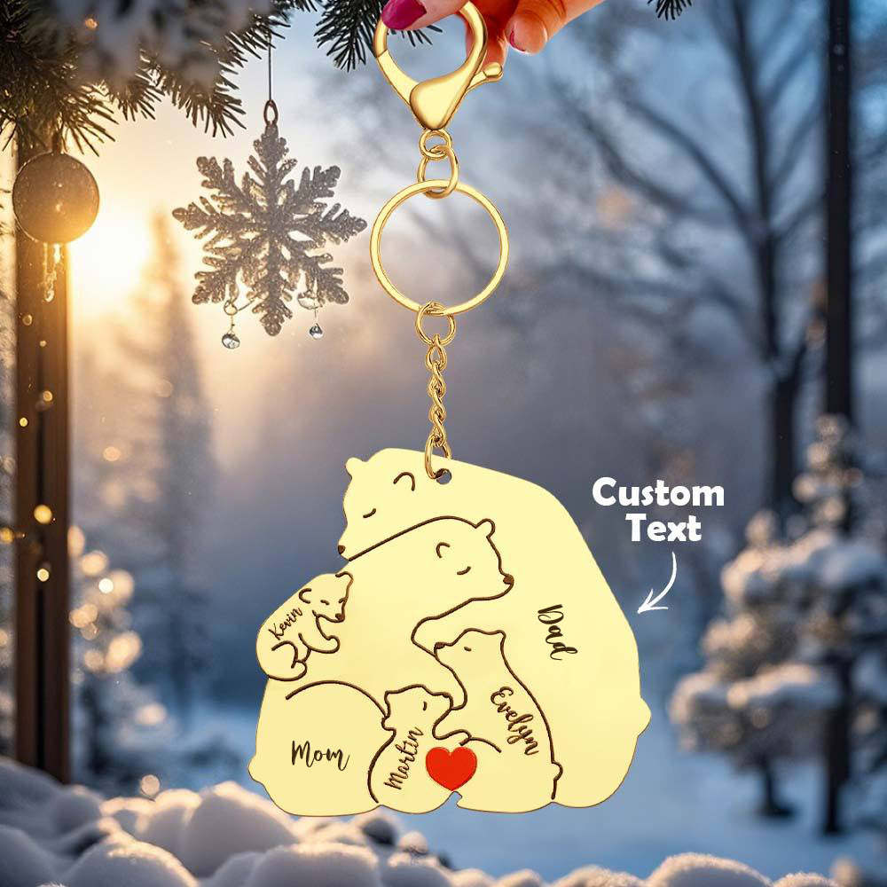 Personalized Engraved Papa Mama Bear Keychain Family Keepsake Gift for Dad Mom - makephotopuzzleuk
