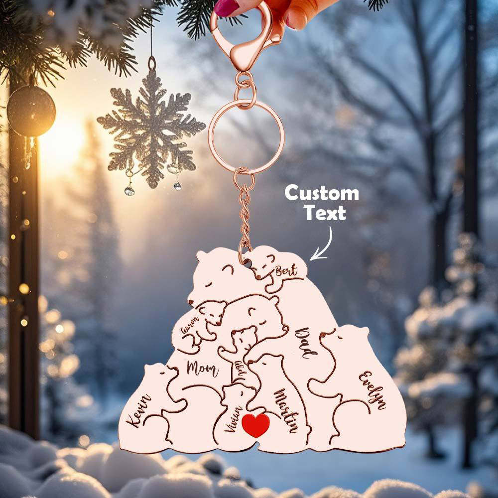 Personalized Engraved Papa Mama Bear Keychain Family Keepsake Gift for Dad Mom - makephotopuzzleuk