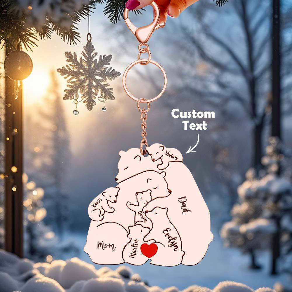 Personalized Engraved Papa Mama Bear Keychain Family Keepsake Gift for Dad Mom - makephotopuzzleuk