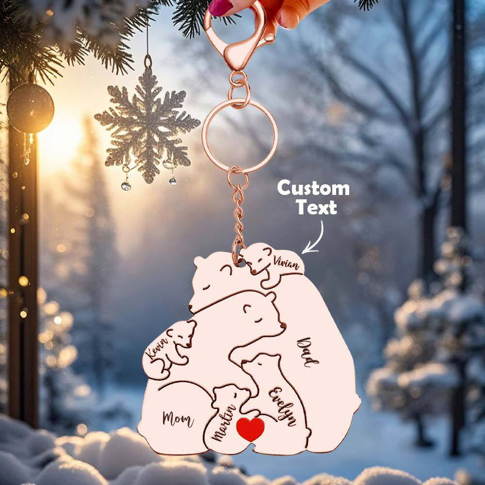 Personalized Engraved Papa Mama Bear Keychain Family Keepsake Gift for Dad Mom - makephotopuzzleuk
