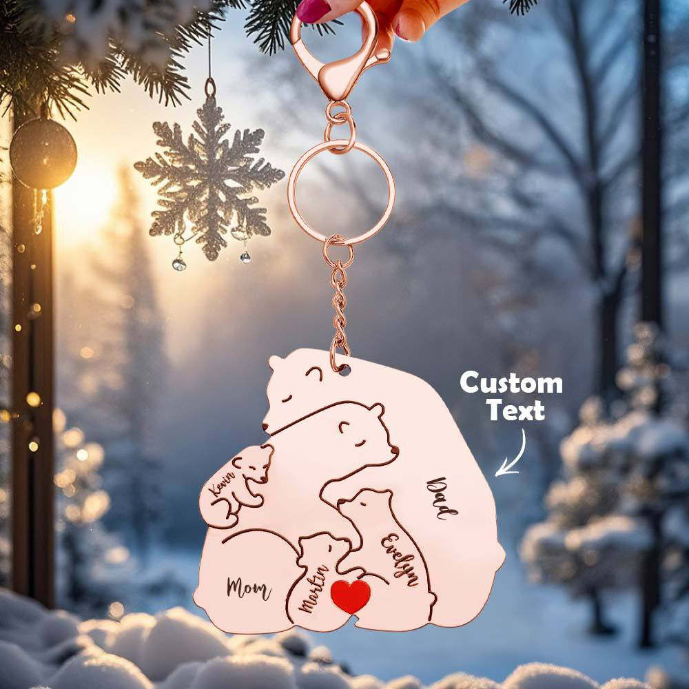 Personalized Engraved Papa Mama Bear Keychain Family Keepsake Gift for Dad Mom - makephotopuzzleuk