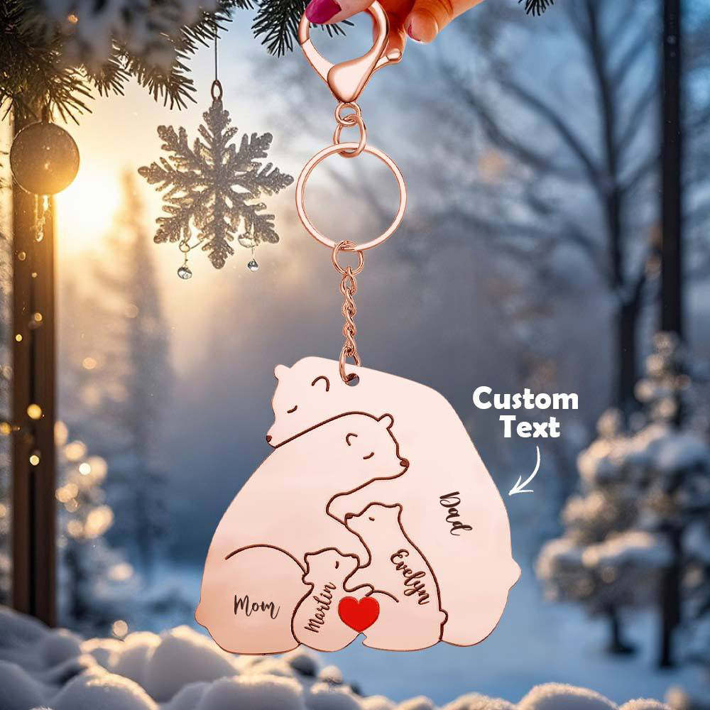 Personalized Engraved Papa Mama Bear Keychain Family Keepsake Gift for Dad Mom - makephotopuzzleuk