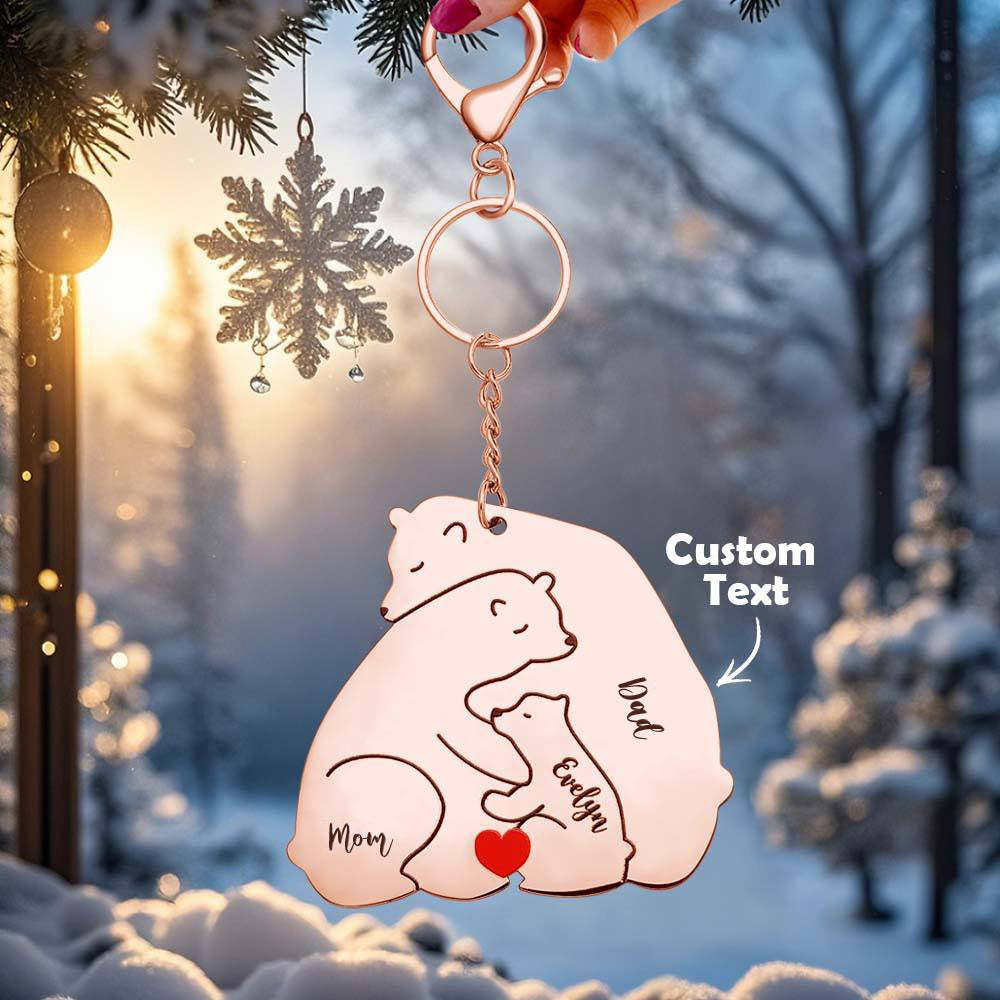 Personalized Engraved Papa Mama Bear Keychain Family Keepsake Gift for Dad Mom - makephotopuzzleuk