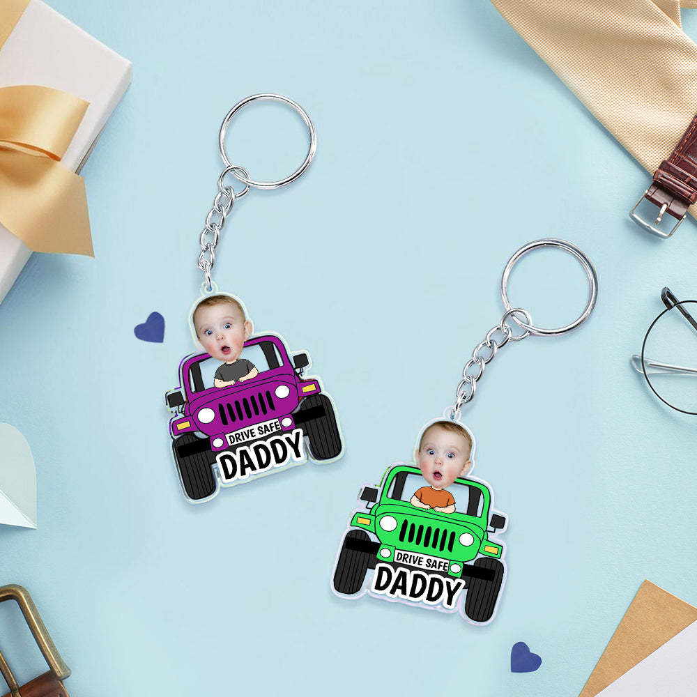 Drive Safe Keyring Custom Kid in Jeep Acrylic Keychain Drive Safe Daddy Father's Day Gifts - makephotopuzzleuk