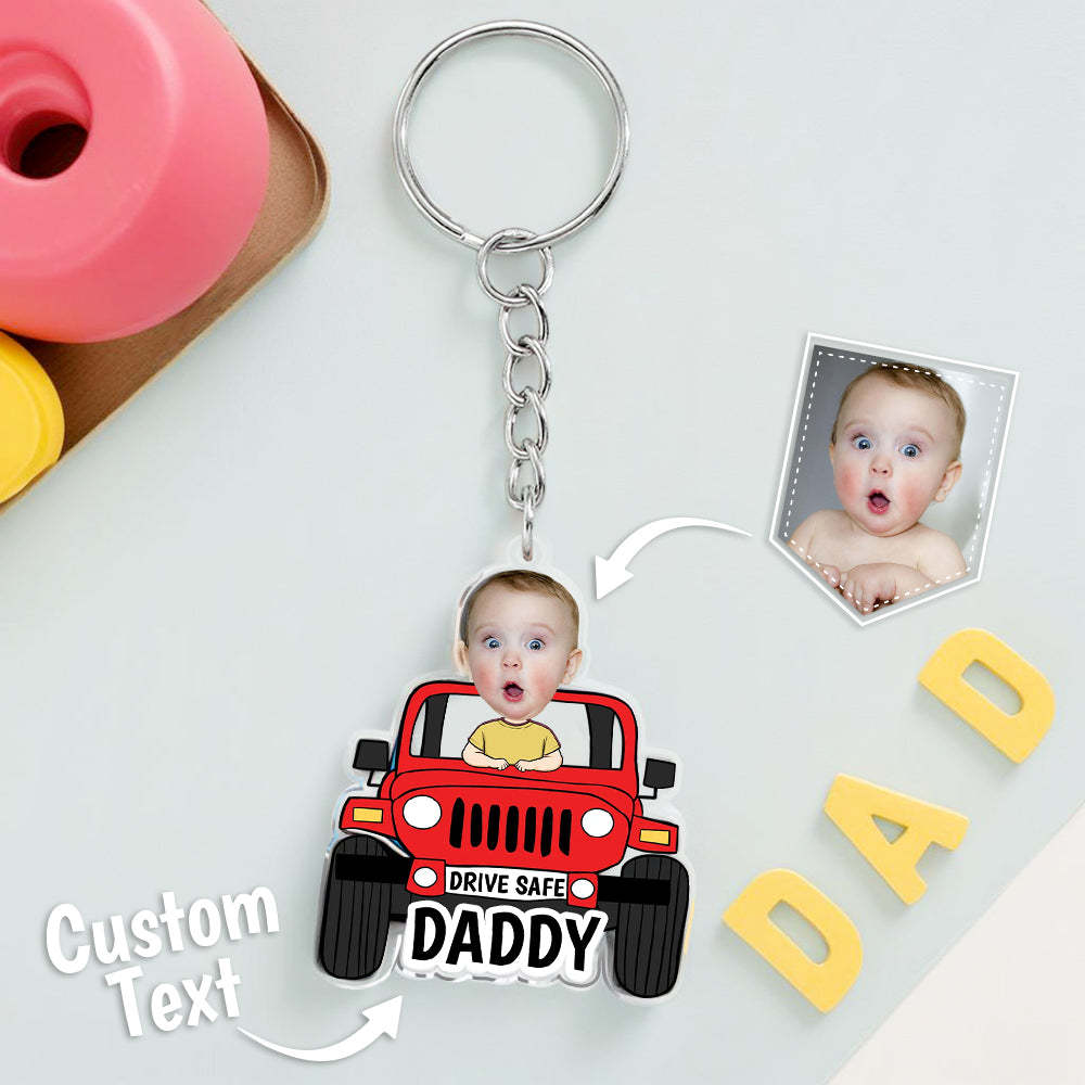 Drive Safe Keyring Custom Kid in Jeep Acrylic Keychain Drive Safe Daddy Father's Day Gifts - makephotopuzzleuk