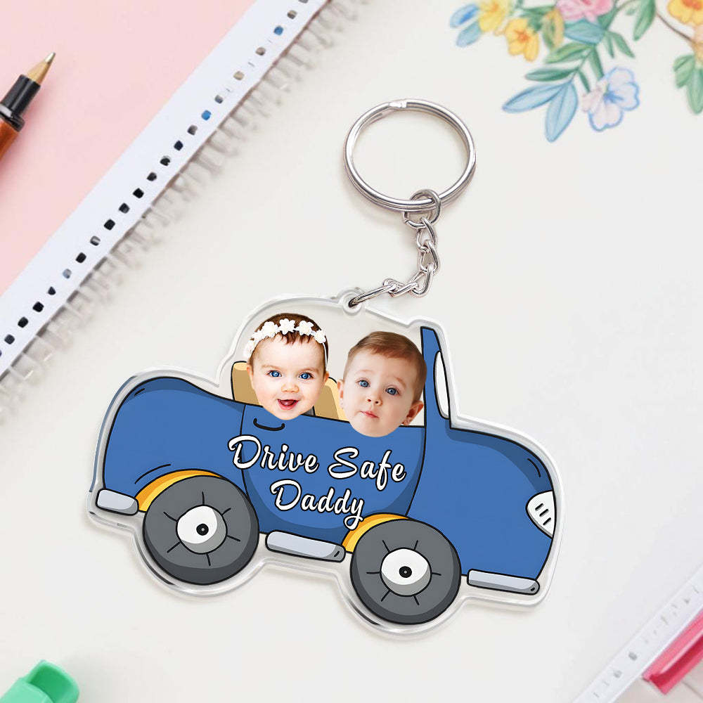 Personalized Face Acrylic Keychain Drive Safe Daddy Father's Day Gifts - makephotopuzzleuk