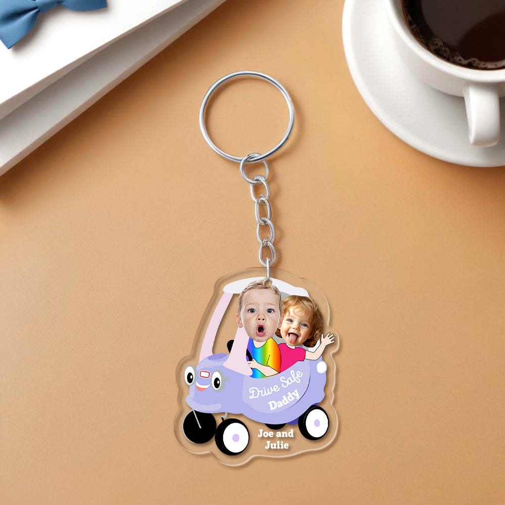 Gifts for Dad Personalized Face Acrylic Keychain Drive Safe Daddy - makephotopuzzleuk