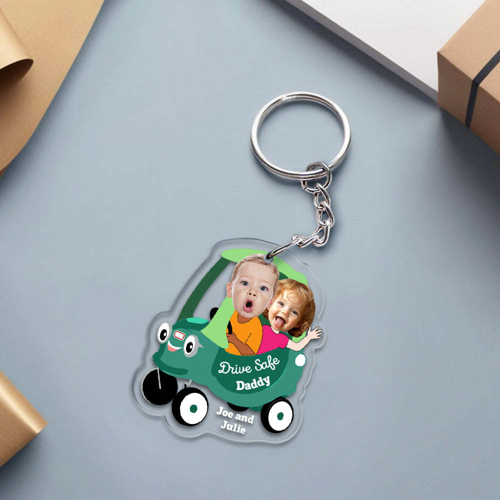 Gifts for Dad Personalized Face Acrylic Keychain Drive Safe Daddy - makephotopuzzleuk