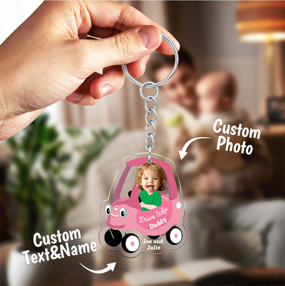 Gifts for Dad Personalized Face Acrylic Keychain Drive Safe Daddy - makephotopuzzleuk