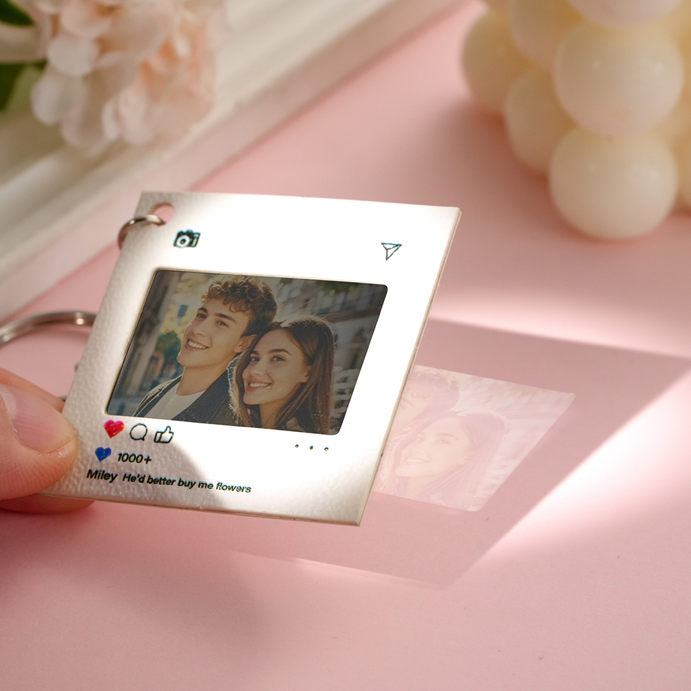 Custom Couple Themed Photo Reverse Film Keychain Personalized Retro Style Film Roll Keychain for Couples - makephotopuzzleuk