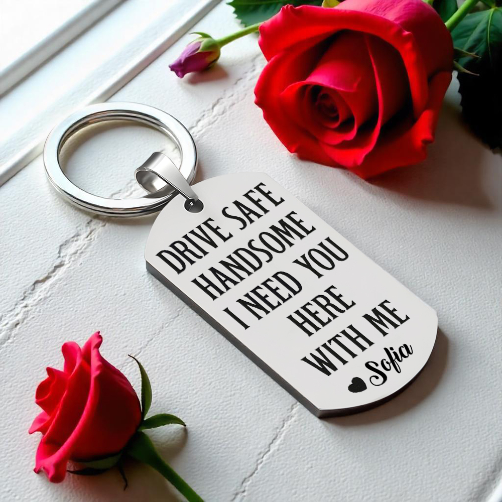 Custom Engraved Safe Driving Keychain Personalized Stainless Steel Car Accessory Gift for Dad Husband or Him Durable and Thoughtful Birthday & Anniversary Gift - makephotopuzzleuk