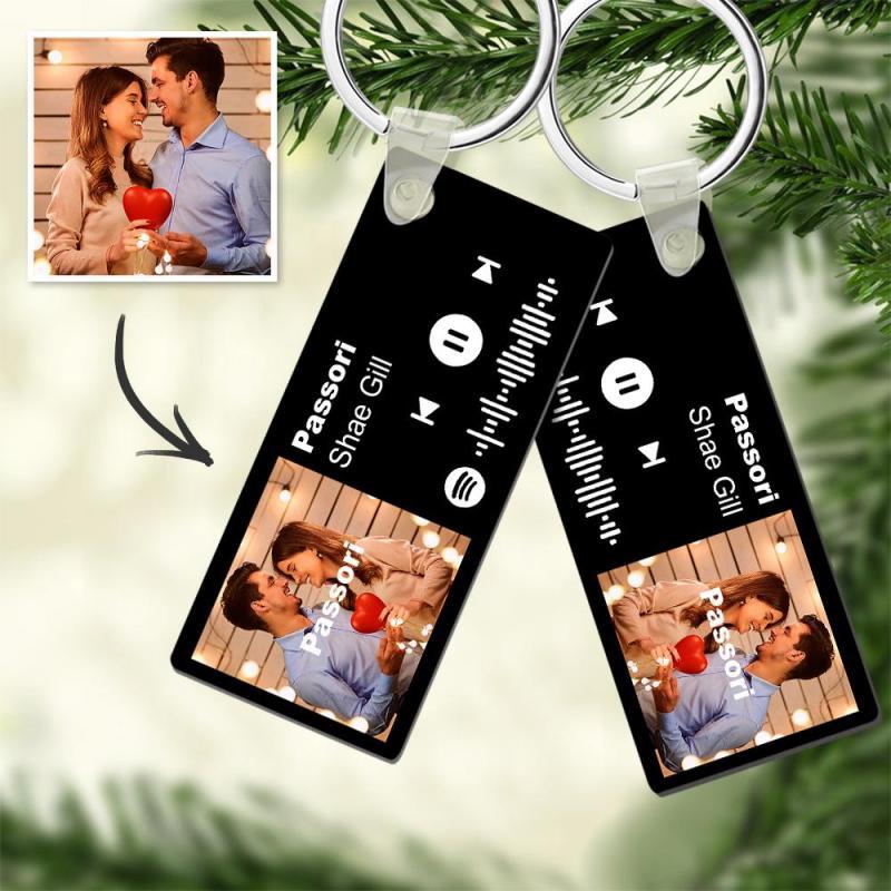 Custom Spotify Photo Keychain With Engraving Keychain Music Code Plaque Keychain Gifts For Couples - makephotopuzzleuk