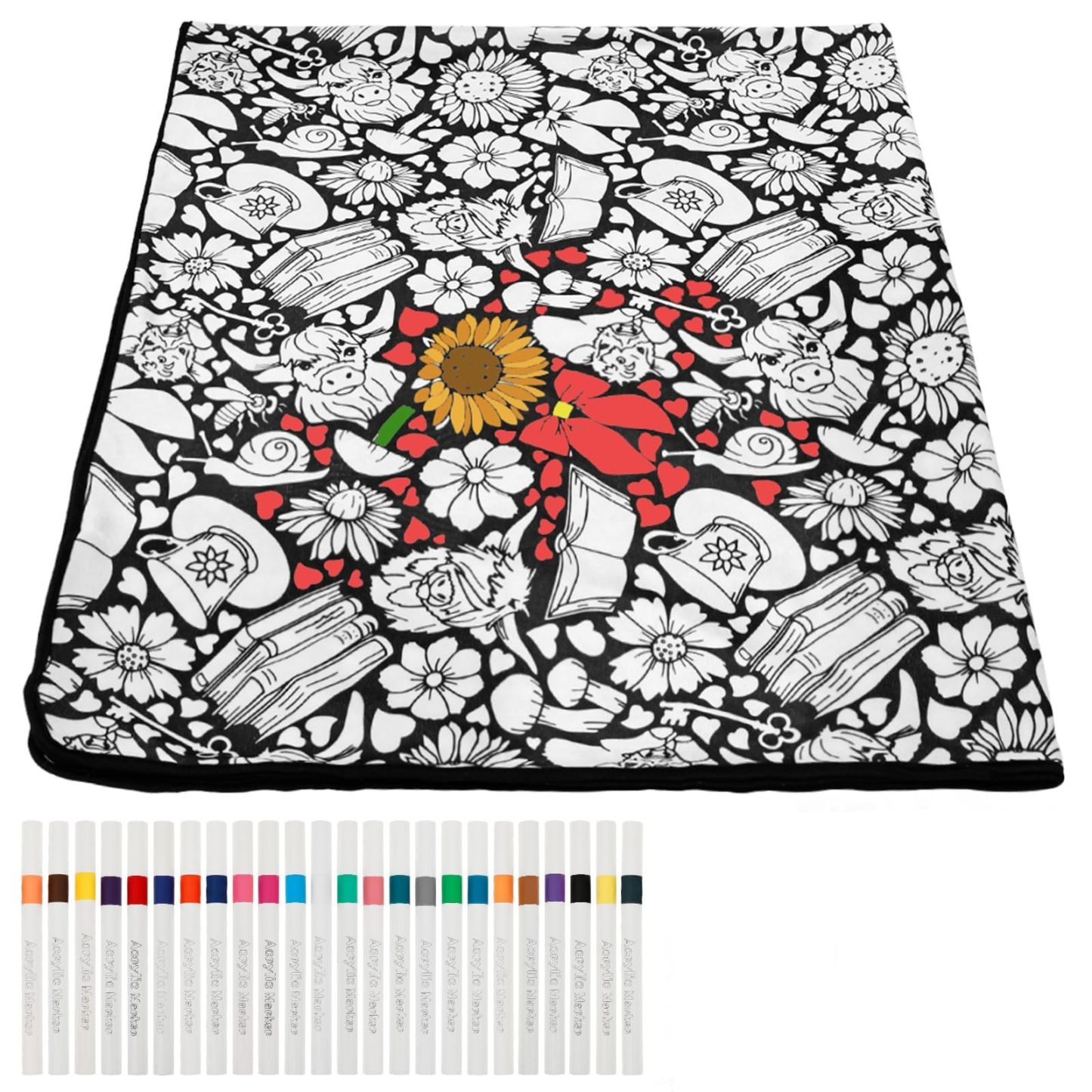 DIY Coloring Blanket with 24 Colors Markers, Color Your Own Blankets, Customizable Washable Diys Colorings Blanket Kits, You Can Color Fuzzy Velvet, Creative Diys Colorings Blankets for Adults - makephotopuzzleuk