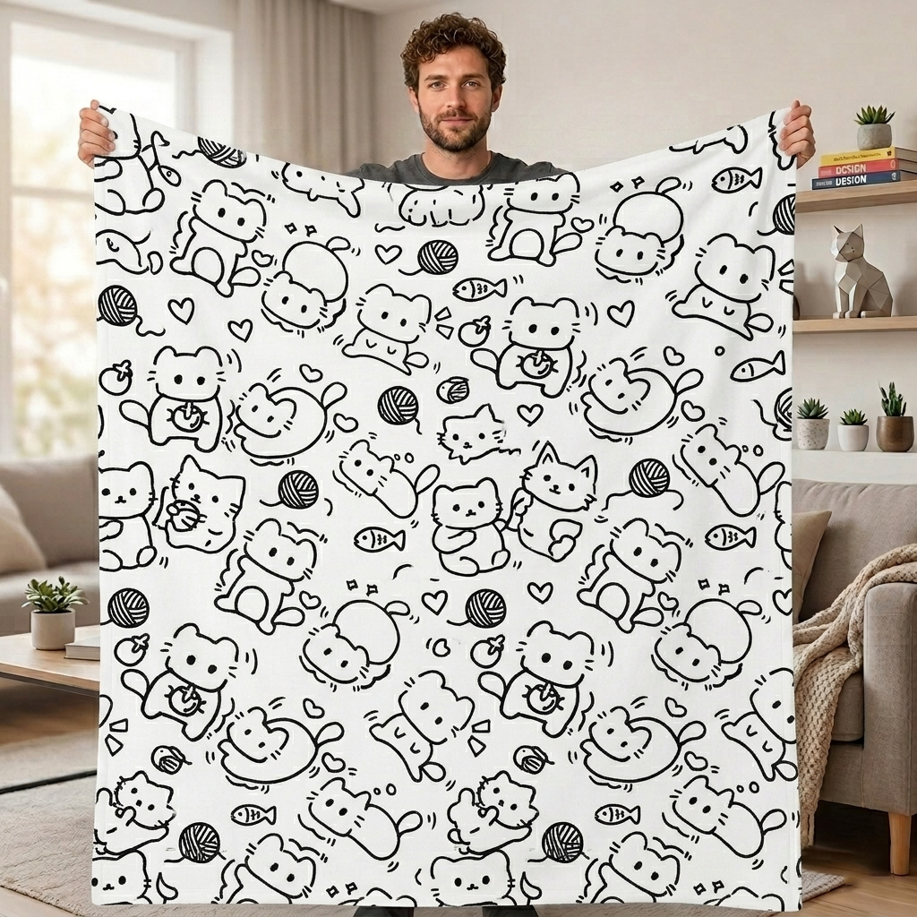 DIY Drawing Blanket with 24 Colors Markers, Doodle Cats & Dogs Pet Blankets, Customizable Washable Art Blankets for Cat Lovers - makephotopuzzleuk