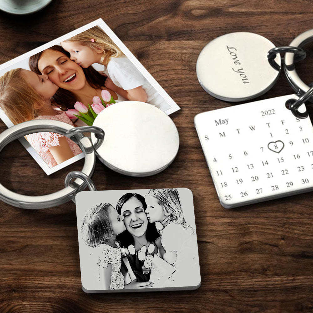 Best Gift Custom Photo Engraved Calendar Keychain Anniversary Gift for Lover