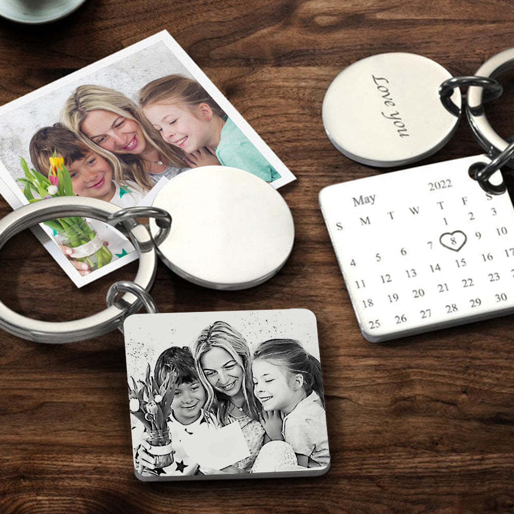 Gifts for Mum Custom Photo Engraved Calendar Keychain Anniversary