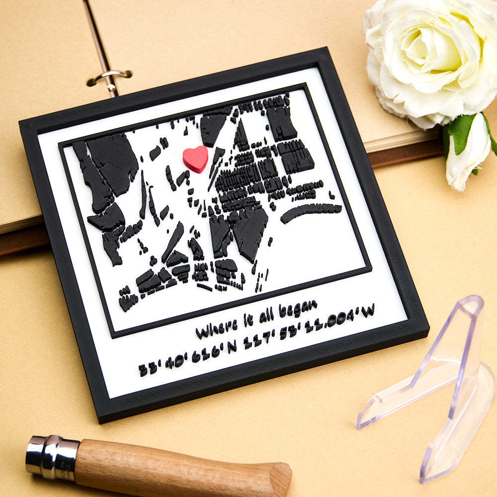 Personalized 3D Printed Location Map Plaque Where It All Began Plaque Gifts for Lover - makephotopuzzleuk