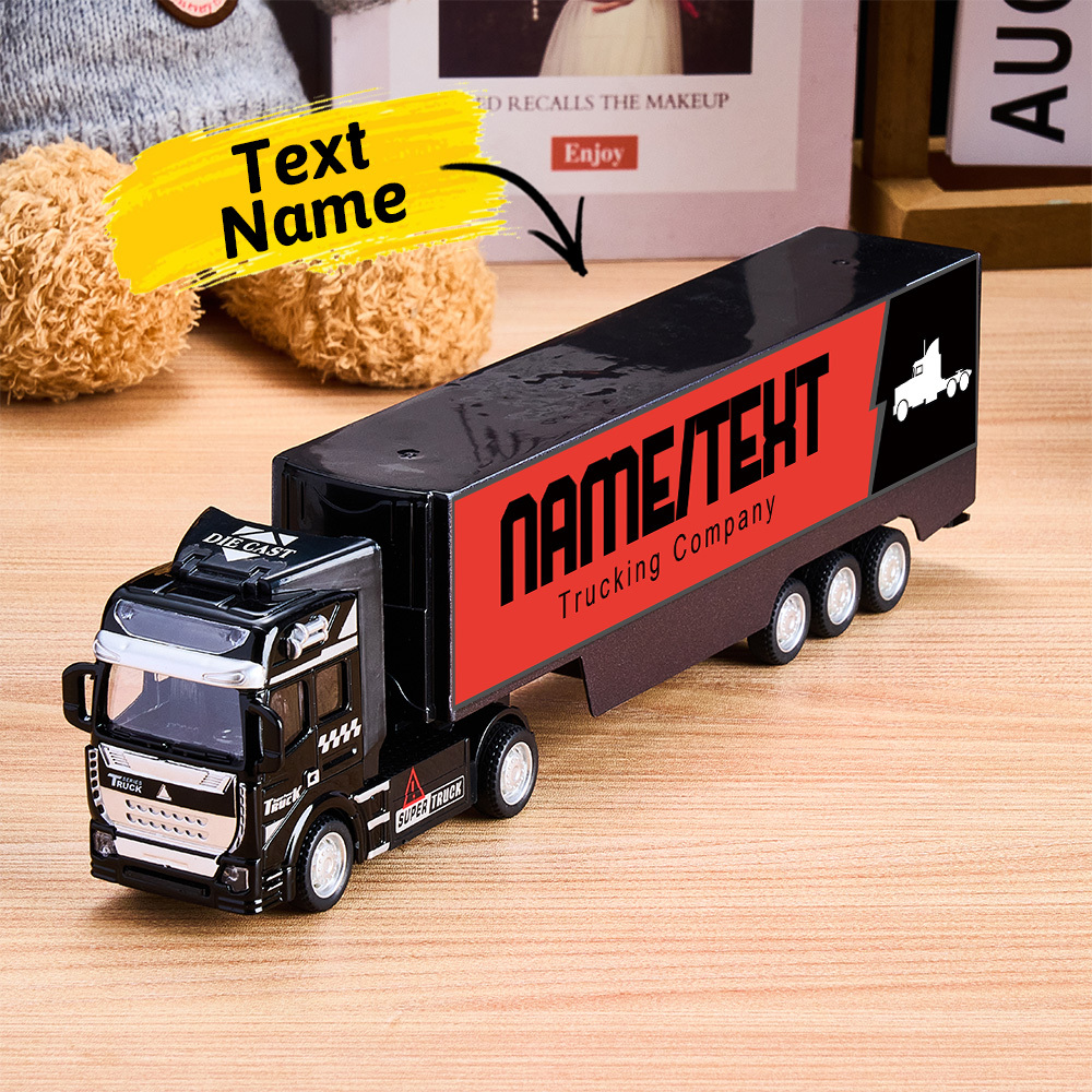 Pull Back & Rear Door Can Be Opened Personalized toy truck, Customized With Name on The Side of The Truck