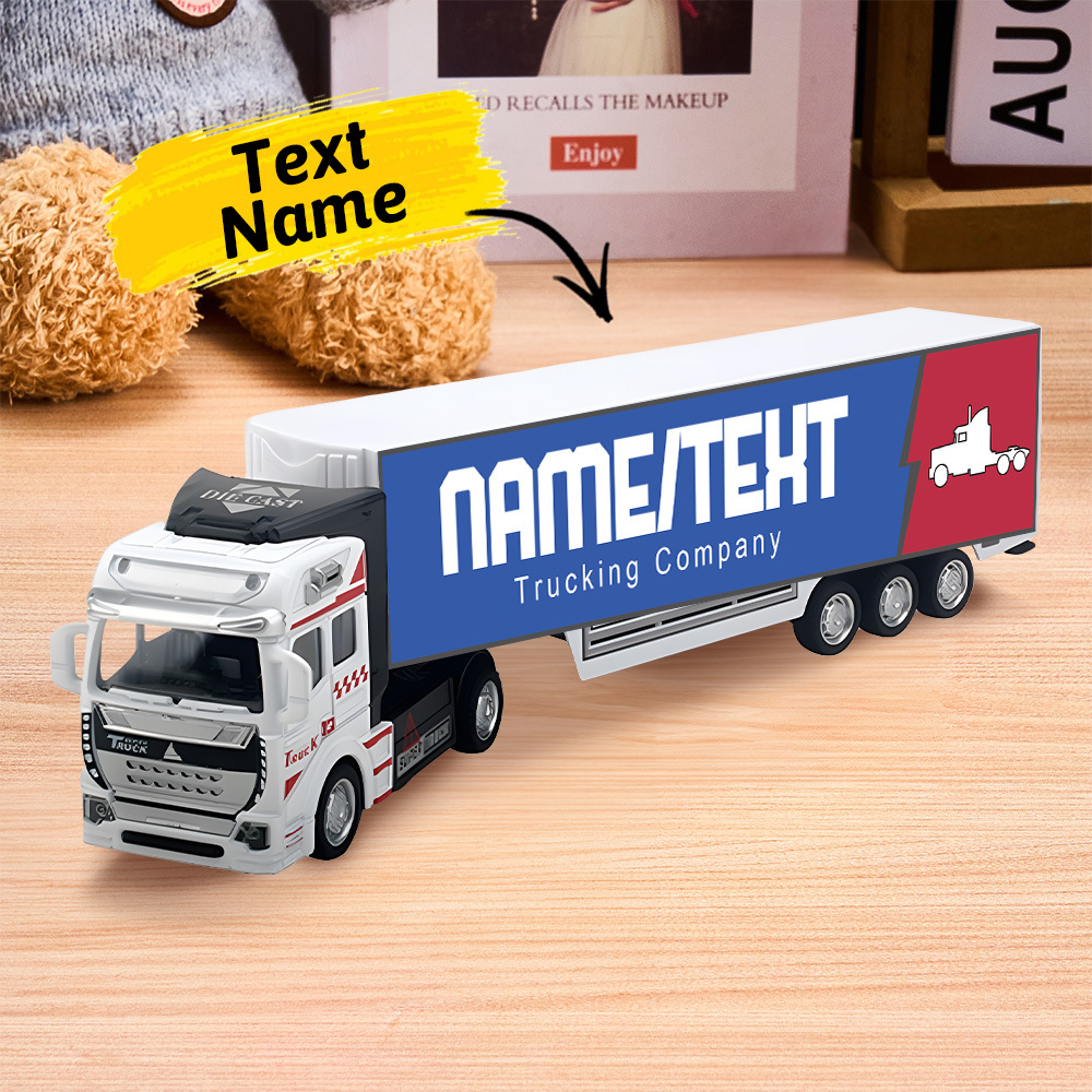Pull Back & Rear Door Can Be Opened Personalized toy truck, Customized With Name on The Side of The Truck