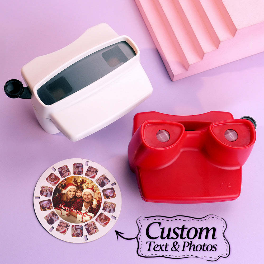 Custom 3D Viewfinder and Reel – Personalized Christmas Gift with your own photos Text and Photo Viewer Multiple Films Available White Viewfinder - makephotopuzzleuk