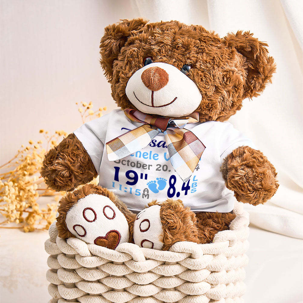 Personalized Bear Plush Stuffed Toy Birth Announcement Gift for Baby Shower - makephotopuzzleuk