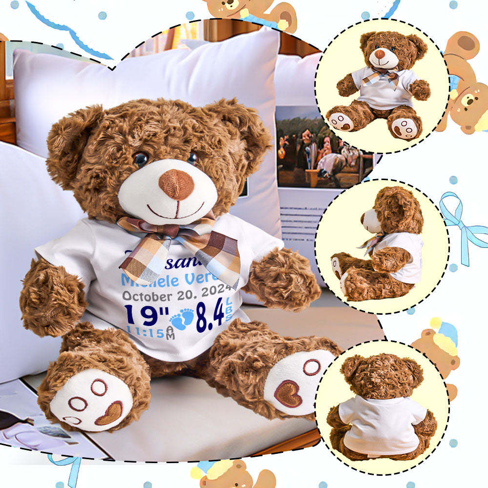 Personalized Bear Plush Stuffed Toy Birth Announcement Gift for Baby Shower - makephotopuzzleuk
