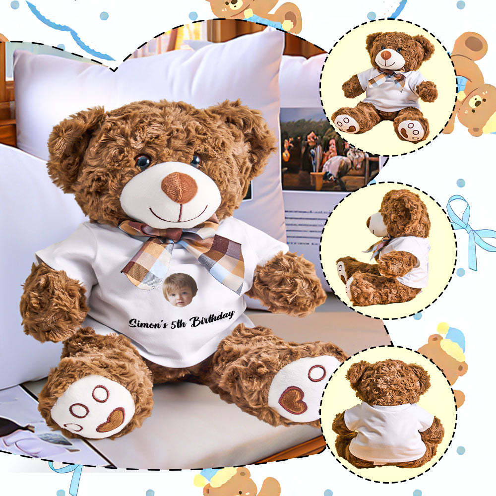 Personalized Bear Plush Stuffed Toy with Custom Text and Face Gift for Kids - makephotopuzzleuk