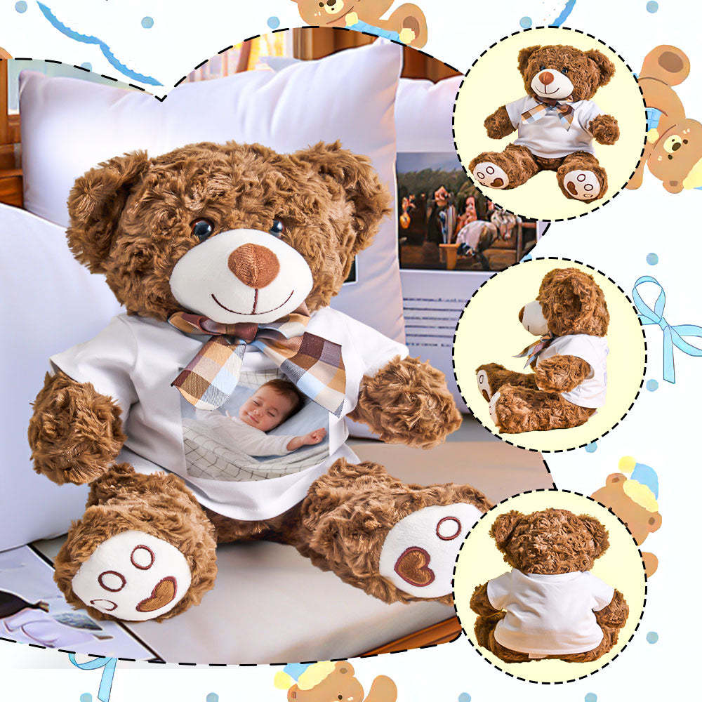 Personalized Bear Plush Stuffed Toy with Photo Gift for Kids - makephotopuzzleuk