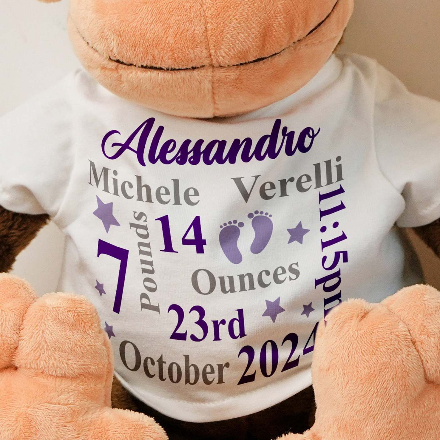 Personalized Animal Plush Stuffed Toy Birth Announcement Gift for Baby Shower - makephotopuzzleuk
