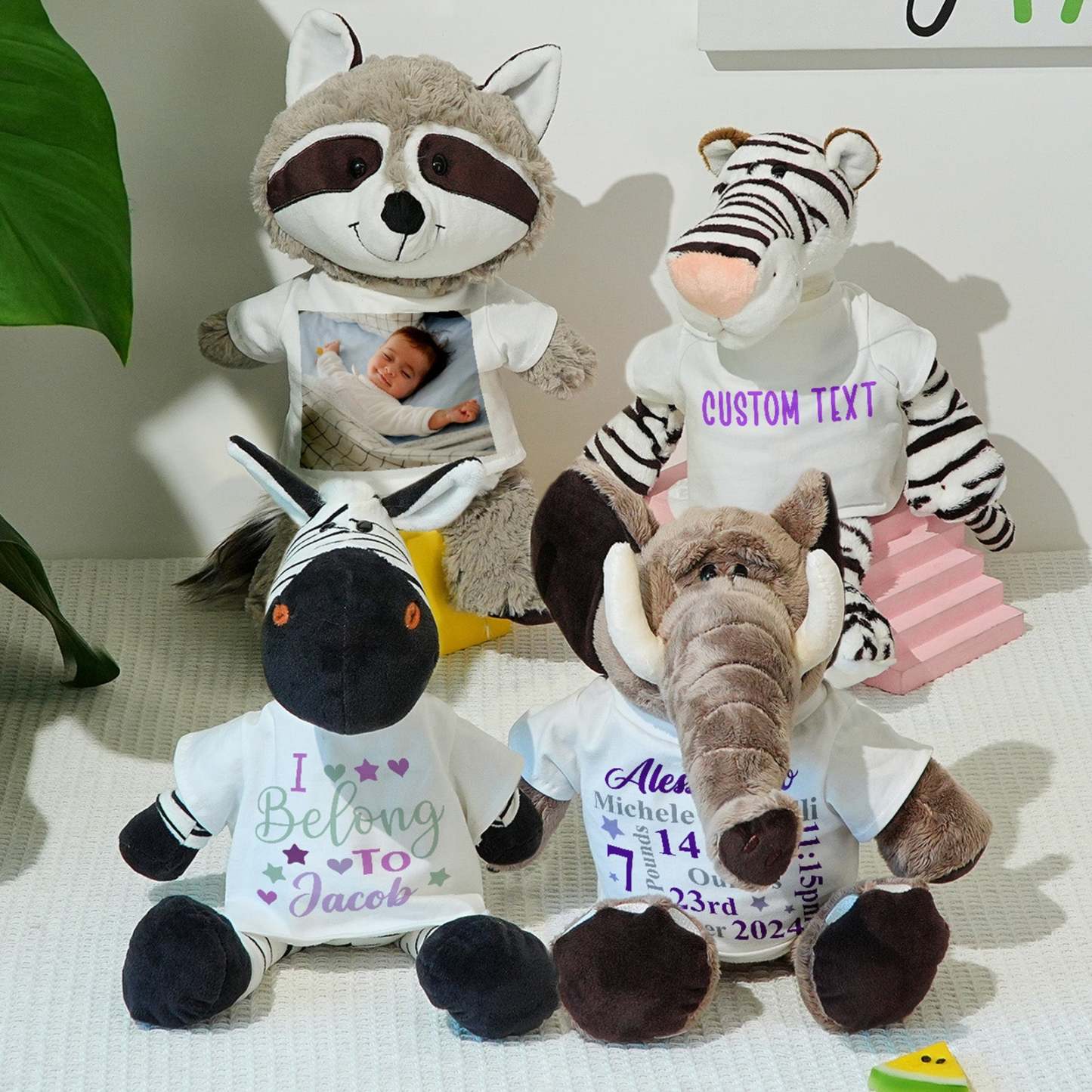 Personalized Animal Plush Stuffed Toy Birth Announcement Gift for Baby Shower - makephotopuzzleuk