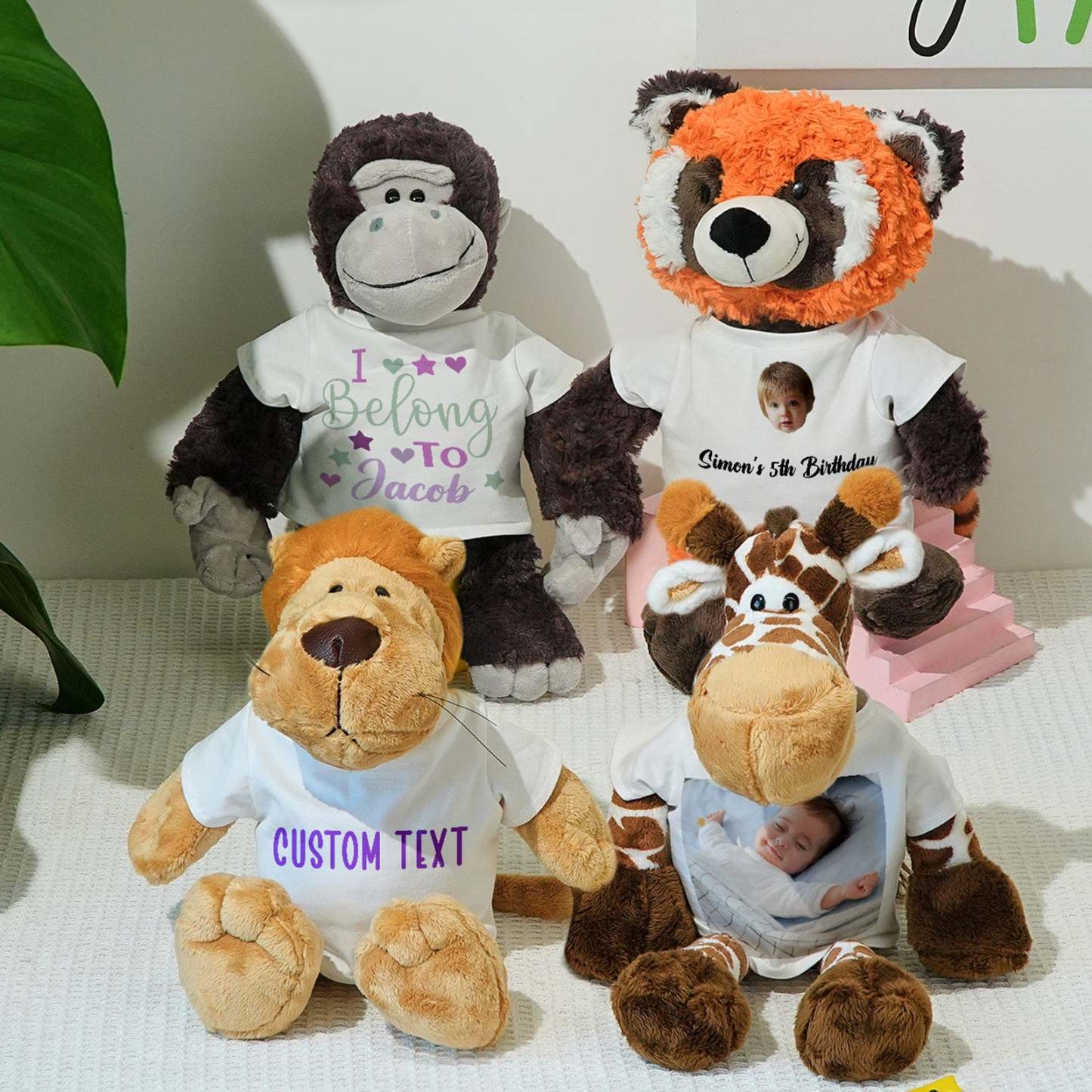 Personalized Animal Plush Stuffed Toy Birth Announcement Gift for Baby Shower - makephotopuzzleuk