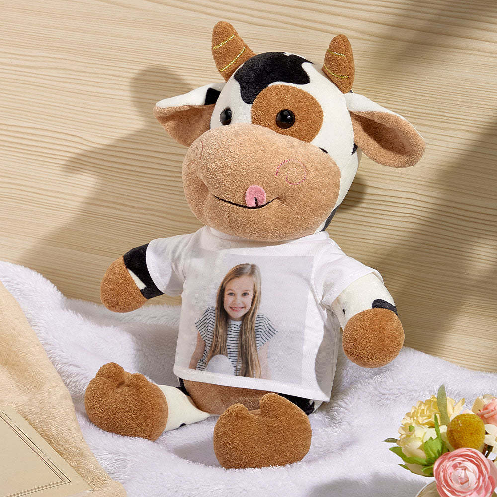 Personalised Cow Plush Stuffed Toy with Photo Gift for Kids - makephotopuzzleuk
