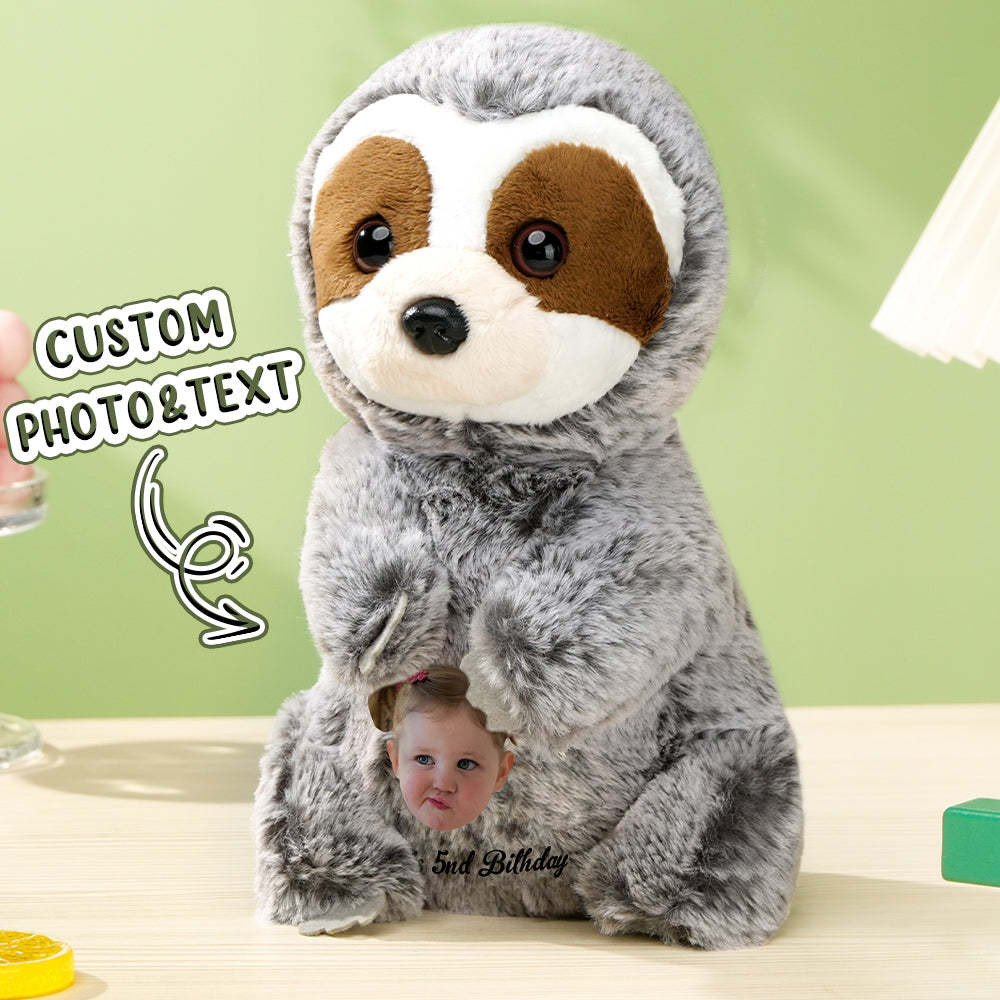 Personalized Sloth Plush Stuffed Toy with Custom Text and Face Gift for Kids - makephotopuzzleuk