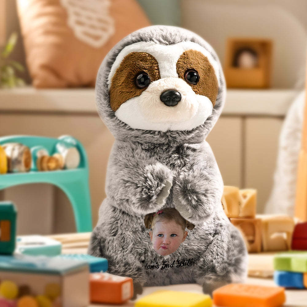 Personalized Sloth Plush Stuffed Toy with Custom Text and Face Gift for Kids - makephotopuzzleuk
