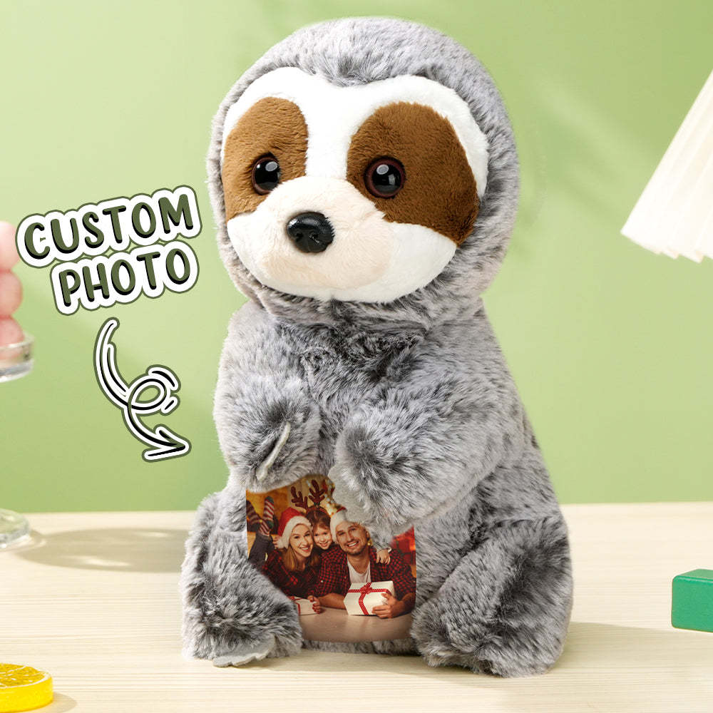 Personalized Sloth Plush Stuffed Toy with Photo Gift for Kids - makephotopuzzleuk