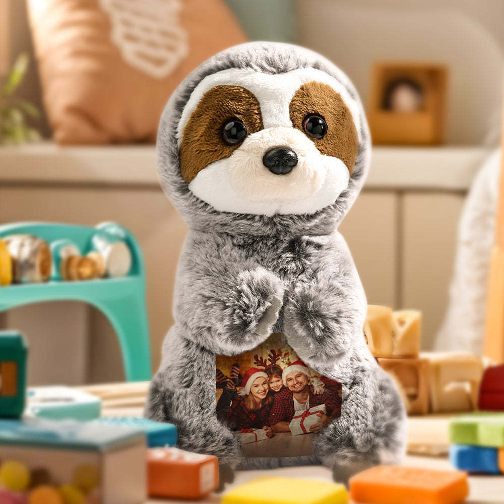 Personalized Sloth Plush Stuffed Toy with Photo Gift for Kids - makephotopuzzleuk