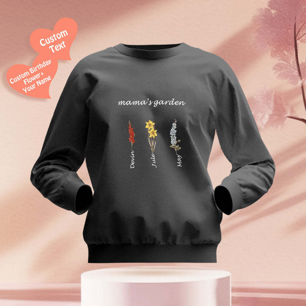 Custom Engraved Hoodie Round Neck Mama's Garden is Her Children Gifts for Mom - mymoonlampuk