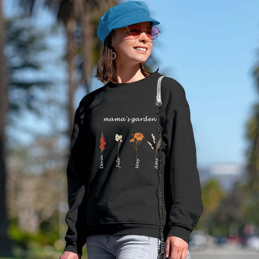 Custom Engraved Hoodie Round Neck Mama's Garden is Her Children Gifts for Mom - mymoonlampuk