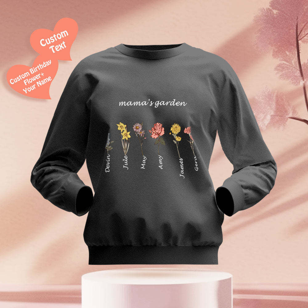 Custom Engraved Hoodie Round Neck Mama's Garden is Her Children Gifts for Mom - mymoonlampuk