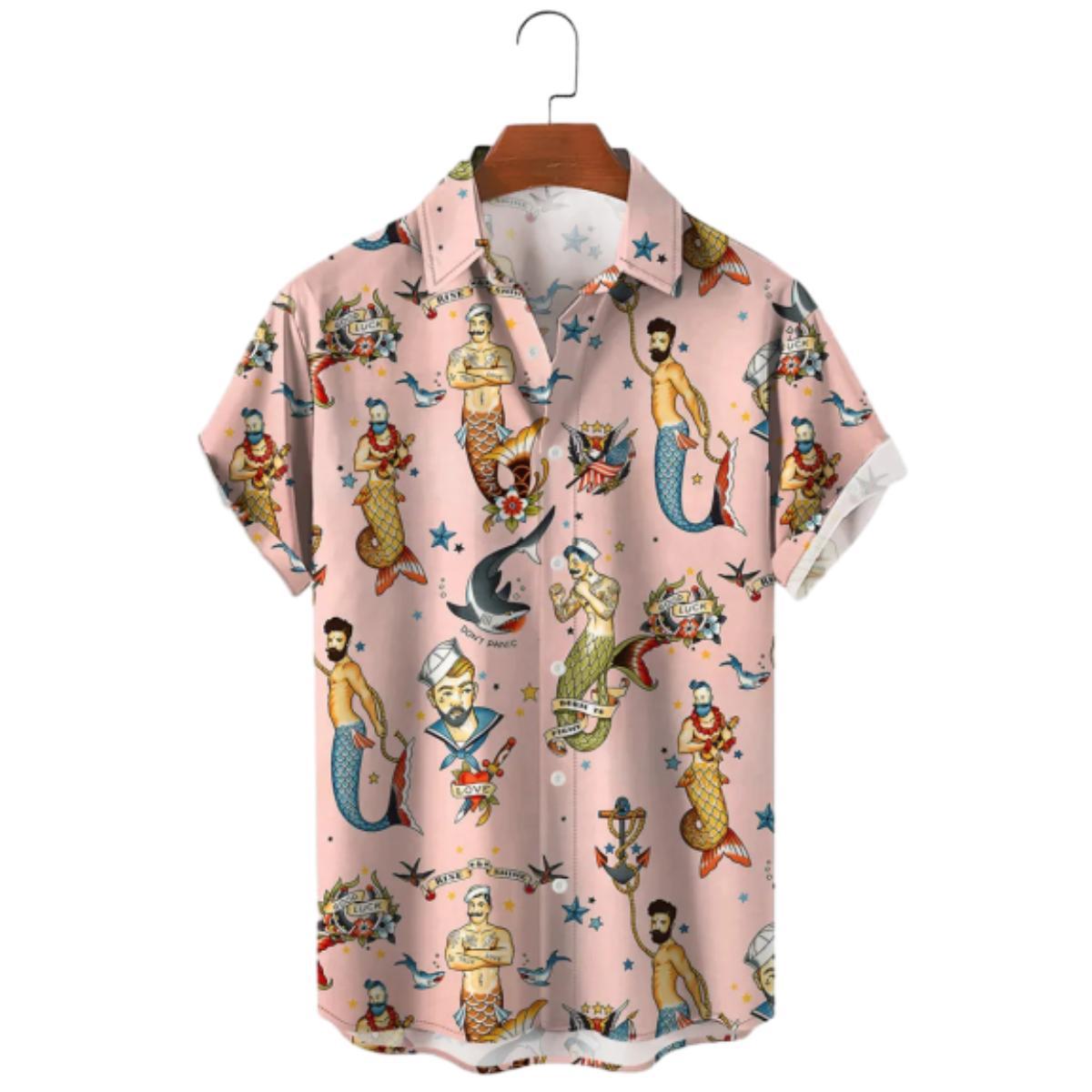Men's Pink Mermaid Shirt Pride Month From Size S to 5XL with Comfortable Butterfly Mesh Fabric Material For LGBTQ - makephotopuzzleuk
