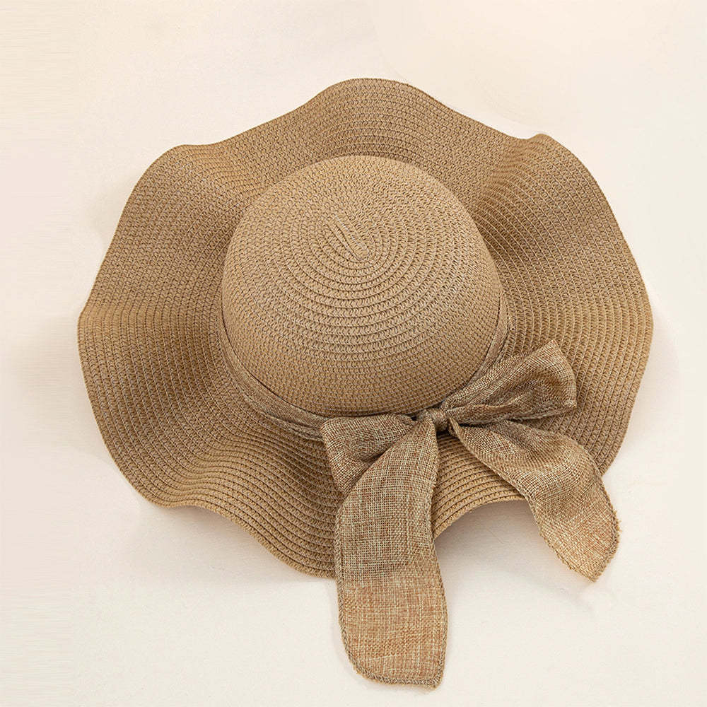 Women Straw Hat Beach Wide Brim Bow-Knot Floppy Folding Sun Hat - makephotopuzzleuk