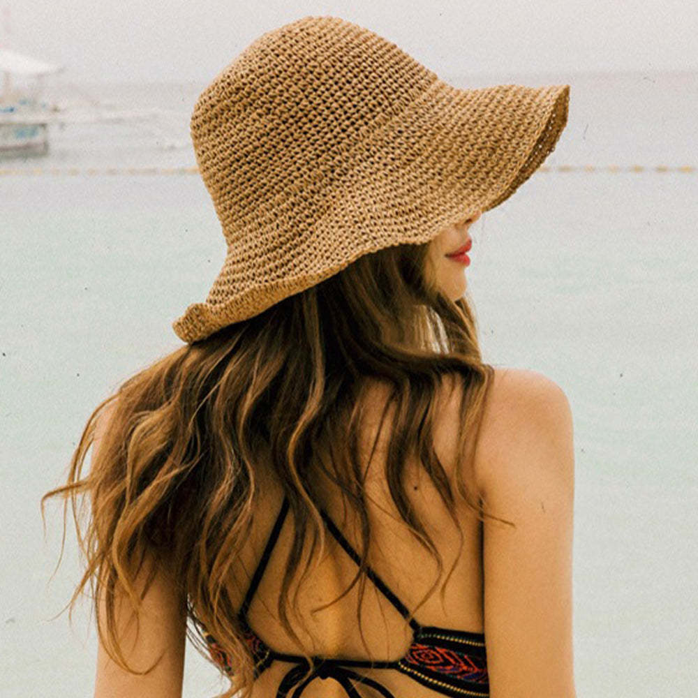 Women Fashion Summer Straw Hat Sun Hat Folding Travel Beach Cap - makephotopuzzleuk
