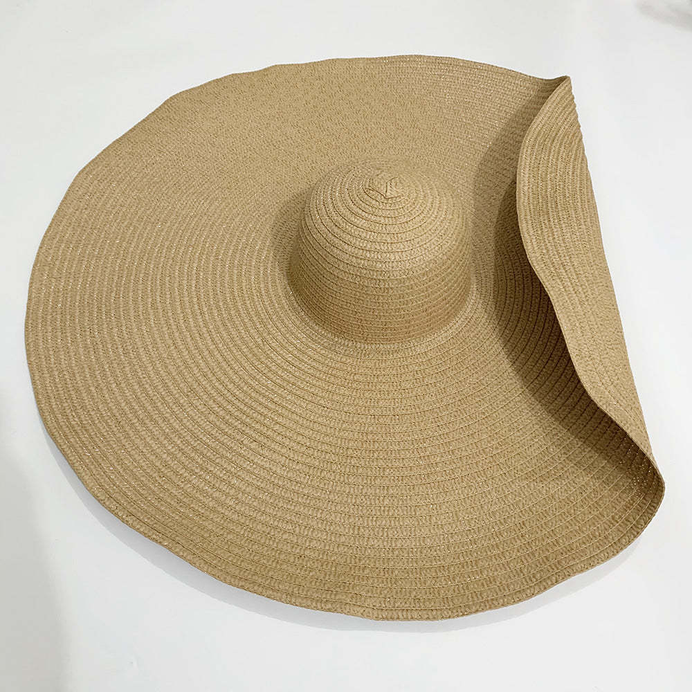 Women Summer Sun Protection Straw Hat Beach Oversized Brim Big Floppy Folding Sun Hat - makephotopuzzleuk