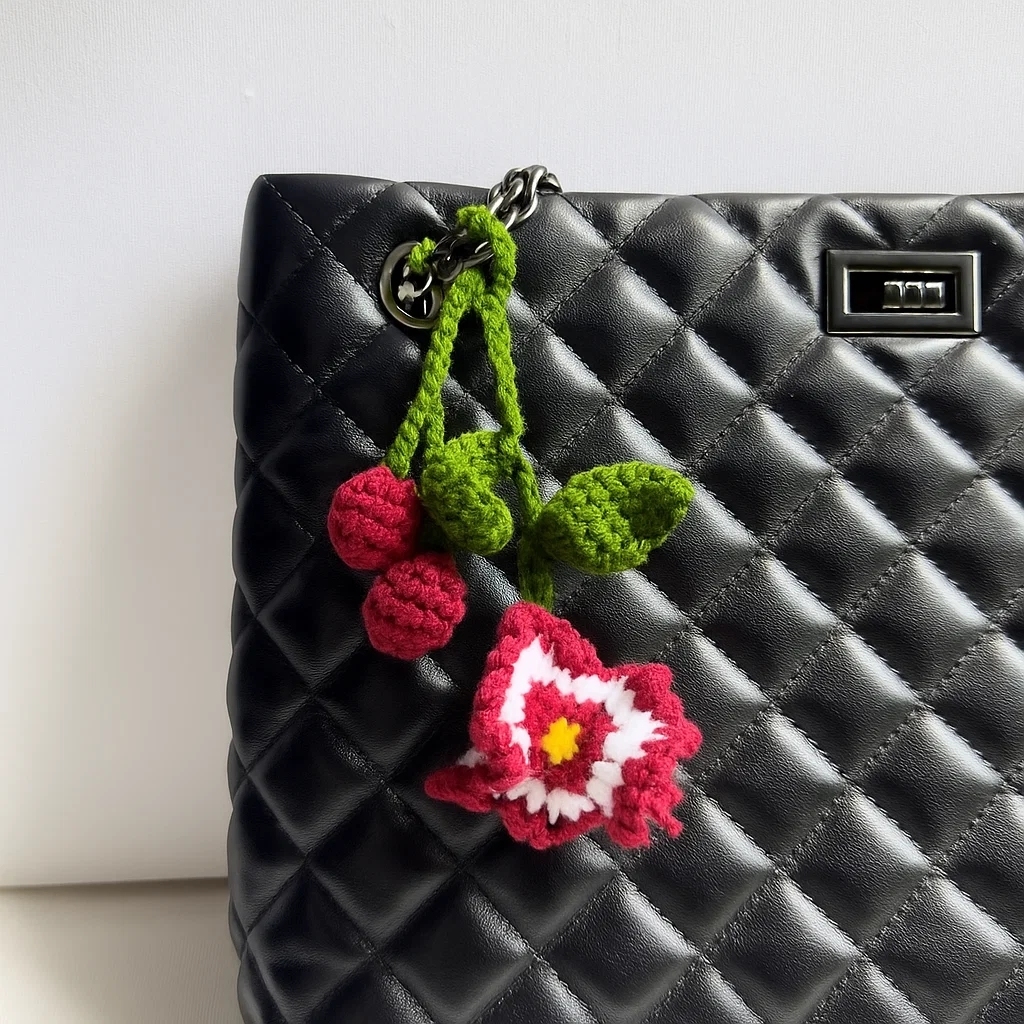 Crochet Cherry Car Mirror Hanging: Handmade Knitted Car Accessory - makephotopuzzleuk